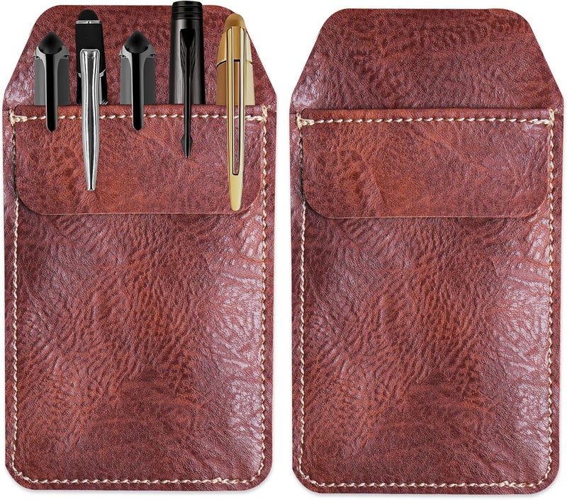 Haecsfl 2 Pieces PU Leather Pocket Protector,Pen Pouch Holder Organizer for Shirts, Lab Coats, Pants - Multi-Purpose - Holds Pens, Pointers, Pencils, and Notes(2-Dark Brown) - Image 1